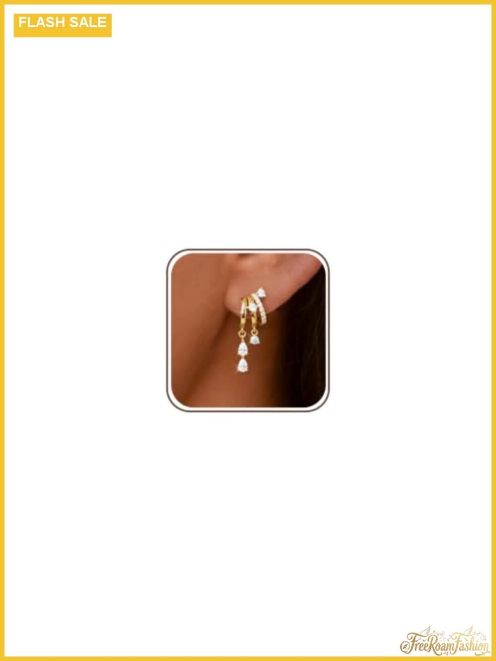 Gold Plated Triple Huggie Hoop Drop Earrings Cubic Zirconia Chain Tassel